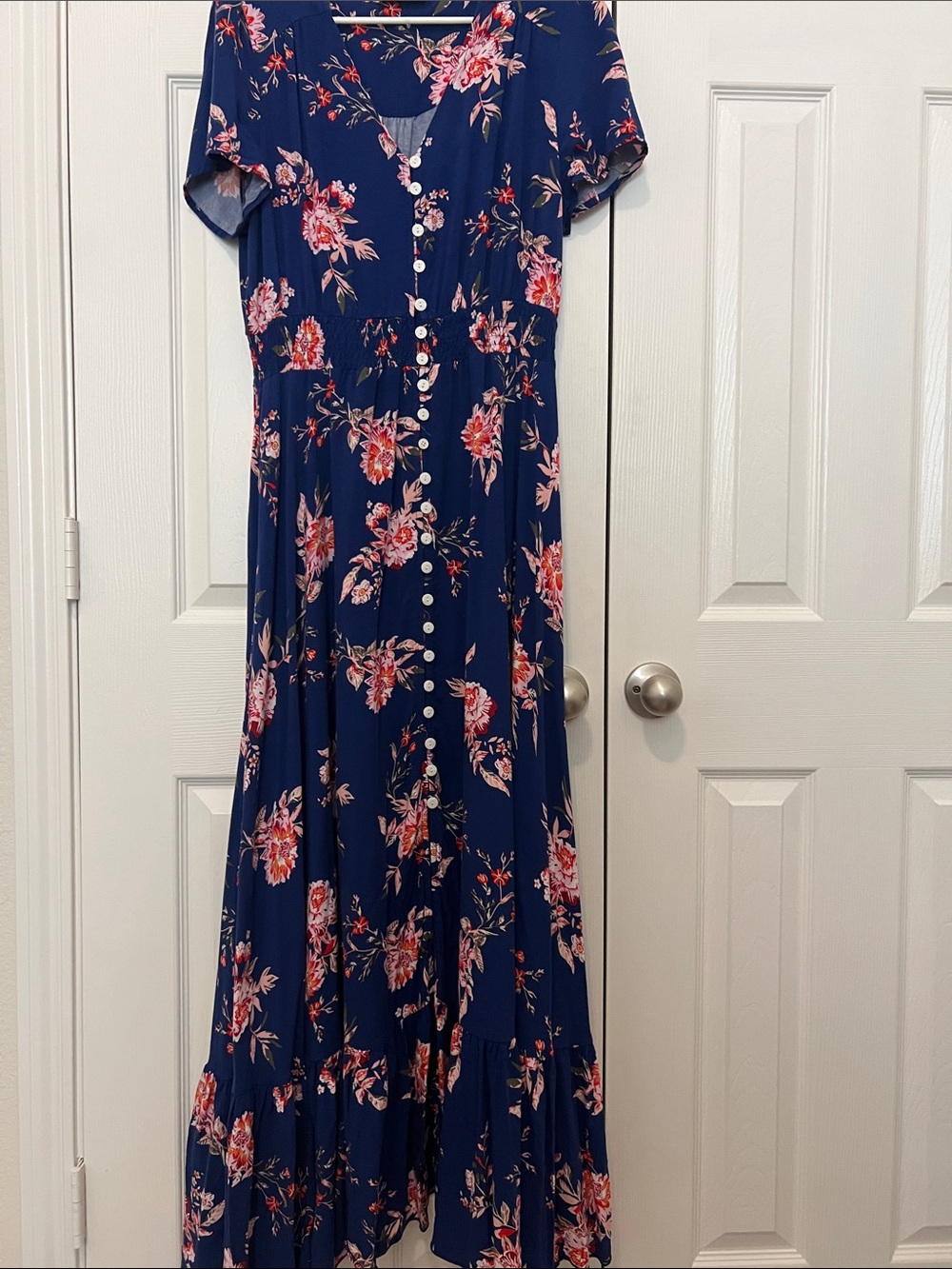 Navy Floral Button-Front Maxi Dress